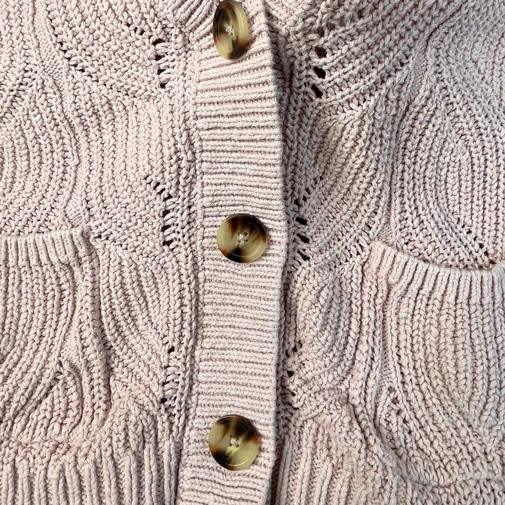Madewell Chunky Cable Knit cardigan sweater pink preppy boxy medium - Picture 4 of 10